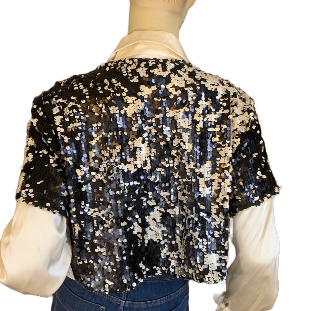 I.N. STUDIO BLACK & CREAM SEQUIN SHORT SLEEVE BOLERO JACKET NWT (L) - Picture 6 of 13